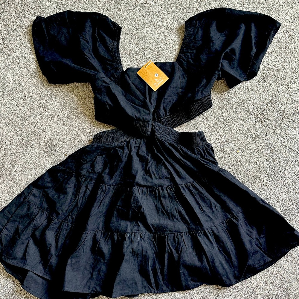 Sky Velvet Square Neck Black Mini Dress